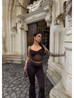 Kahve Güpür Detaylı Tayt İkili Takım