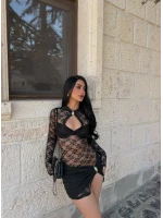 Aksesuarlı Dantel Elbise