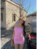 Pembe İp Askılı Basic Elbise