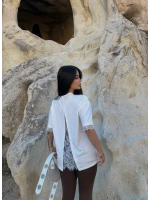 Beyaz Sırt ve Kol Güpürlü Modal Tişört