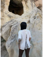 Beyaz Sırt ve Kol Güpürlü Modal Tişört