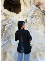 Siyah Sırt ve Kol Güpürlü Modal Tişört