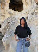 Siyah Sırt ve Kol Güpürlü Modal Tişört