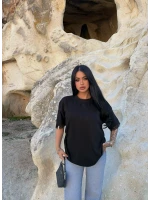 Siyah Sırt ve Kol Güpürlü Modal Tişört