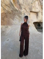 Kahve Sırt Dekolte Fitilli Takım