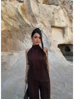 Kahve Sırt Dekolte Fitilli Takım