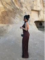 Kahve Sırt Dekolte Fitilli Takım