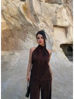 Kahve Sırt Dekolte Fitilli Takım