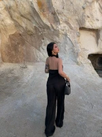 Siyah Sırt Dekolte Fitilli Takım