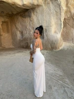 Beyaz İp Askılı Maxi Basic Elbise