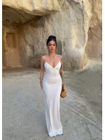 Beyaz İp Askılı Maxi Basic Elbise