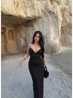 Siyah İp Askılı Maxi Basic Elbise