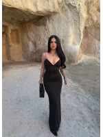 Siyah İp Askılı Maxi Basic Elbise