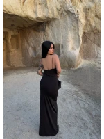 Siyah İp Askılı Maxi Basic Elbise