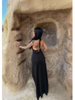 Siyah Boyundan Geçmeli Yırtmaçlı Elbise