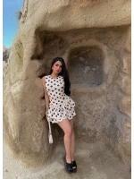 Puantiyeli Eteği Fırfırlı Elbise