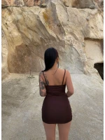 Kahve Askılı Bodycon Mini Elbise