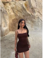 Kahve Askılı Bodycon Mini Elbise