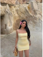 Sarı Askılı Bodycon Mini Elbise