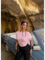 Pudra Eteği Güpürlü Kayık Yaka Bluz