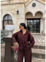 Kahve Modal Gömlek Pantolon İkili Takım