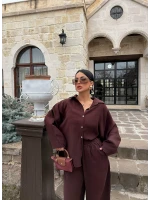 Kahve Modal Gömlek Pantolon İkili Takım