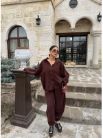 Kahve Modal Gömlek Pantolon İkili Takım