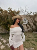 Beyaz Katlamalı Triko Madonna Elbise