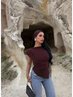 Kahve Vatkalı Pileli Bluz