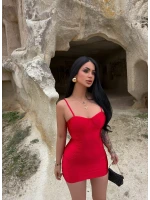 Kırmızı Balenli Saten Elbise