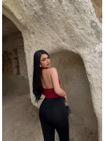 Kırmızı Boyundan Bağlamalı Aksesuarlı Crop