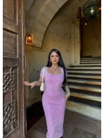 Pembe Kare Yaka Yıkamalı Elbise