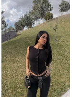Siyah Ön Düğmeli Kaşkorse Bluz