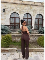 Kahve Yaka Aksesuarlı İkili Takım