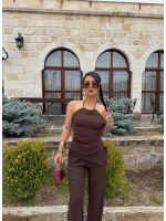 Kahve Yaka Aksesuarlı İkili Takım