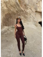 Kahve Askılı Basic Slim Tulum