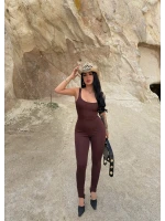 Kahve Askılı Basic Slim Tulum