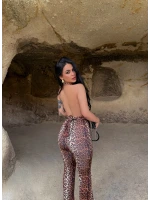 Leopar Boyundan Geçmeli Toparlayıcı Tulum