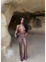 Leopar Boyundan Geçmeli Toparlayıcı Tulum