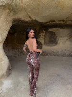Leopar Boyundan Geçmeli Toparlayıcı Tulum