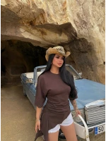 Kahve Eteği Asimetrik Ribana Bluz