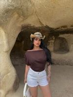 Kahve Kayık Yaka Transparan Bluz