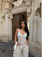 Beyaz İp Askılı Güpürlü Bodysuit
