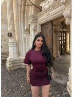 Mürdüm Büzgülü Modal Elbise