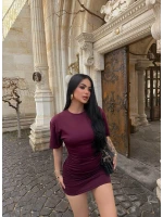 Mürdüm Büzgülü Modal Elbise
