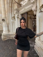 Siyah Büzgülü Modal Elbise