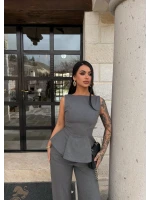 Gri Sıfır Kol Belden Oturtmalı Takım