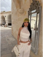 Beyaz Bohem İçi Astarlı Dantel Crop