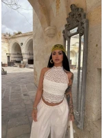 Beyaz Bohem İçi Astarlı Dantel Crop