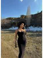 Siyah İp Askılı Maxi Elbise